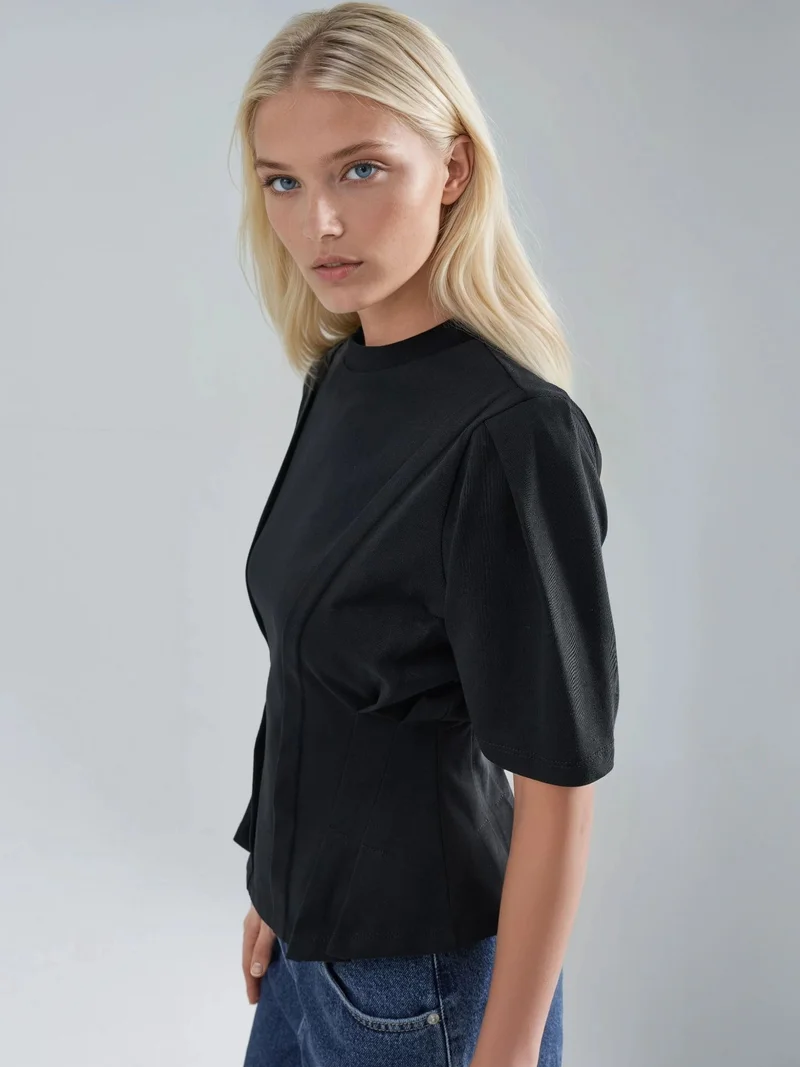 HICCUP Black Fitted Crew Neck T-Shirt for Women | Best Price UAE