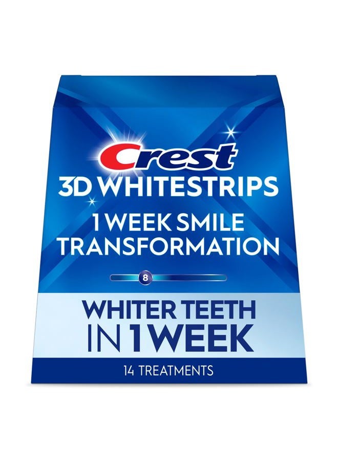 Crest 3D Whitestrips, 1 Week Smile Transformation, Whitestrips 3D White, Teeth Whitening Strip Kit, 14 Treatments (Each with 1 Upper/1 Lower), 28 Strips - Image 1