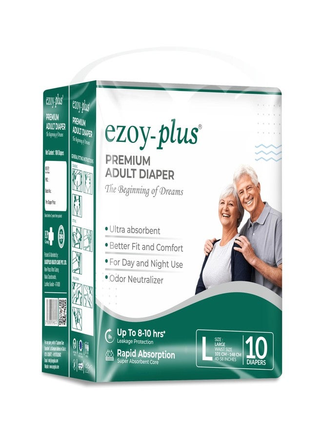 Ezoyplus Unisex Adult Diaper Large Size Tape Style |Waist Size 40"-58" Inch|Soft Comfortable,Upto 10 Hours Absorption (L, 10 Pcs) - Image 1