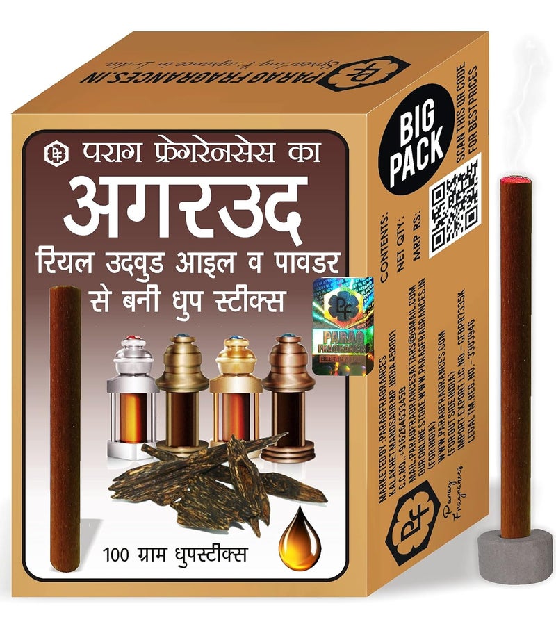 Parag Fragrances Agarwood Oil Dhoop Sticks Pack of 1 x 100 Extra Dhoop Sticks Natural Dhoop Sticks Enriched Made with AgarwoodOud Oil Oud Chips Powder - Image 1