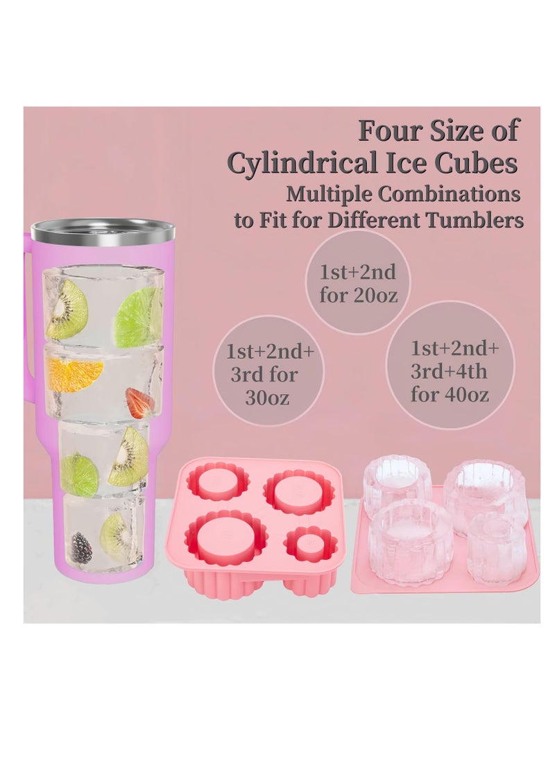 Excefore Ice Cube Tray for Stanley Cup, Silicone Ice Cube Mold With Lid for 20oz 30oz 40oz Tumblers, Easy Fill and Release, 4 Hollow Cylinder Ice Tray for Whiskey, Cocktails, Drinks, Coffee, Pink  - Image 2