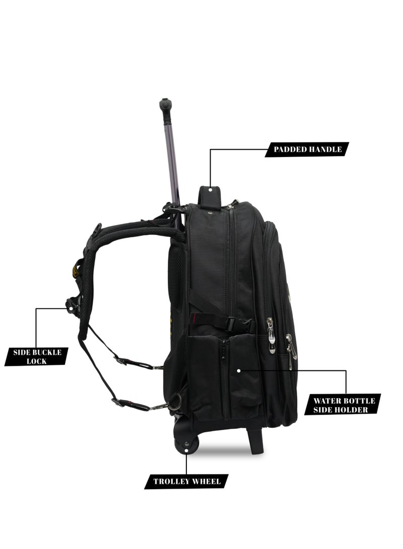 President 18-Inch Rolling Backpack Trolley Bag - 1680D Ballistic Nylon, Water-Resistant,(Model 1850) Multi-Compartment (Black) - Image 3