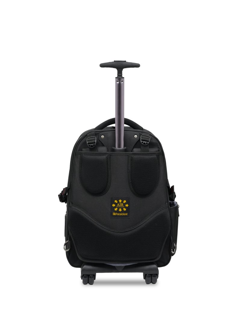 President 18-Inch Rolling Backpack Trolley Bag - 1680D Ballistic Nylon, Water-Resistant,(Model 1850) Multi-Compartment (Black) - Image 2