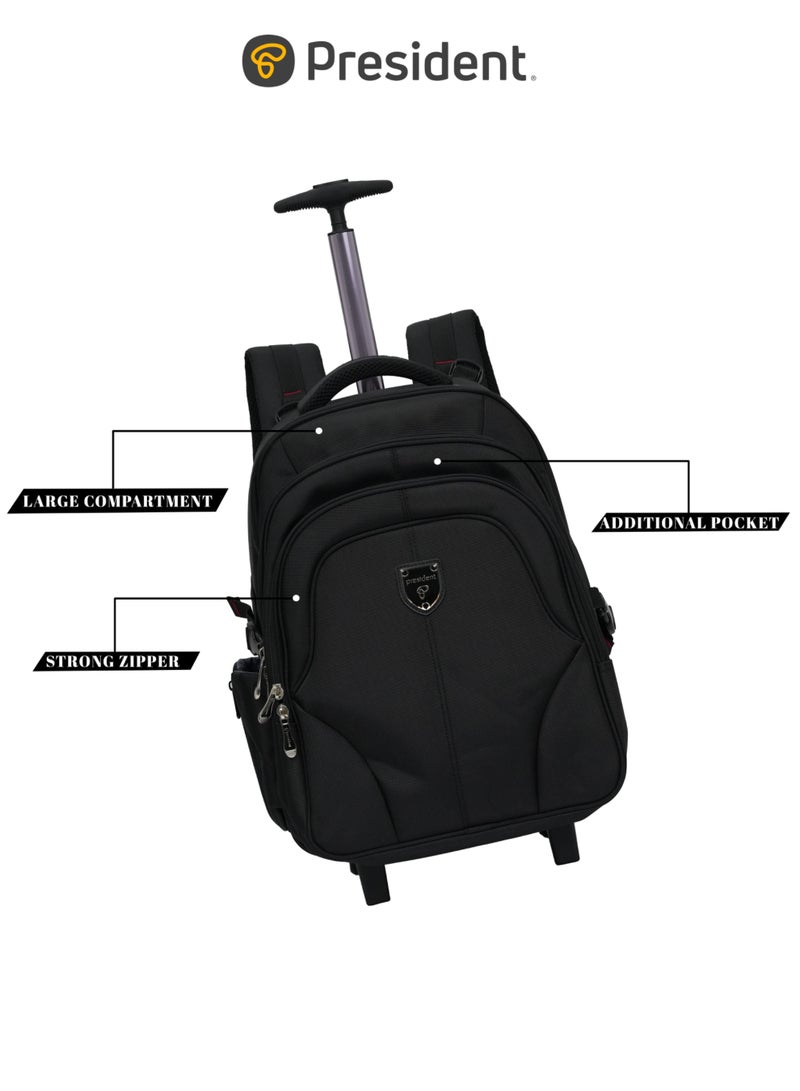 President 18-Inch Rolling Backpack Trolley Bag - 1680D Ballistic Nylon, Water-Resistant,(Model 1850) Multi-Compartment (Black) - Image 1