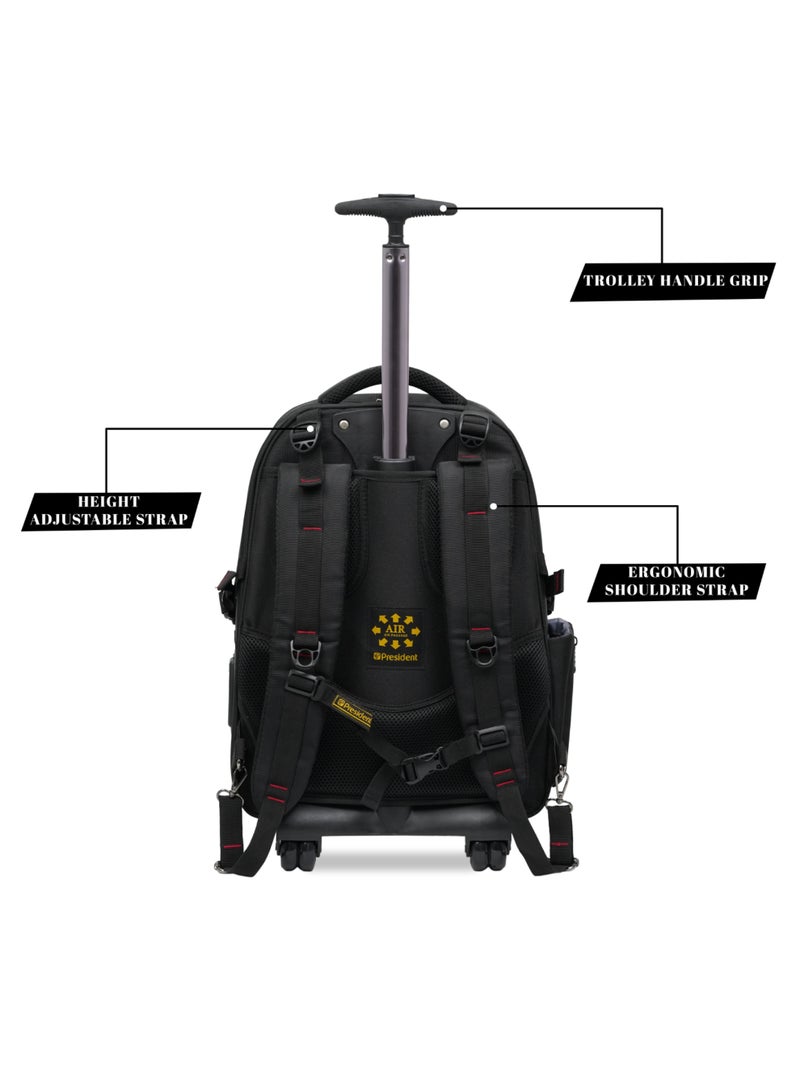 President 18-Inch Rolling Backpack Trolley Bag - 1680D Ballistic Nylon, Water-Resistant,(Model 1850) Multi-Compartment (Black) - Image 4
