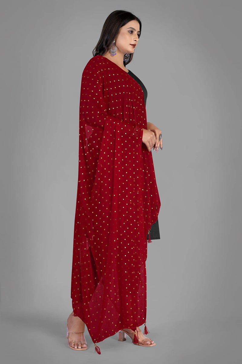 KEMZA Women's Printed Chiffon Dupatta (Maroon_Free size) - Image 3