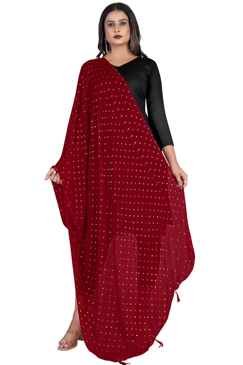 KEMZA Women's Printed Chiffon Dupatta (Maroon_Free size) - Image 1