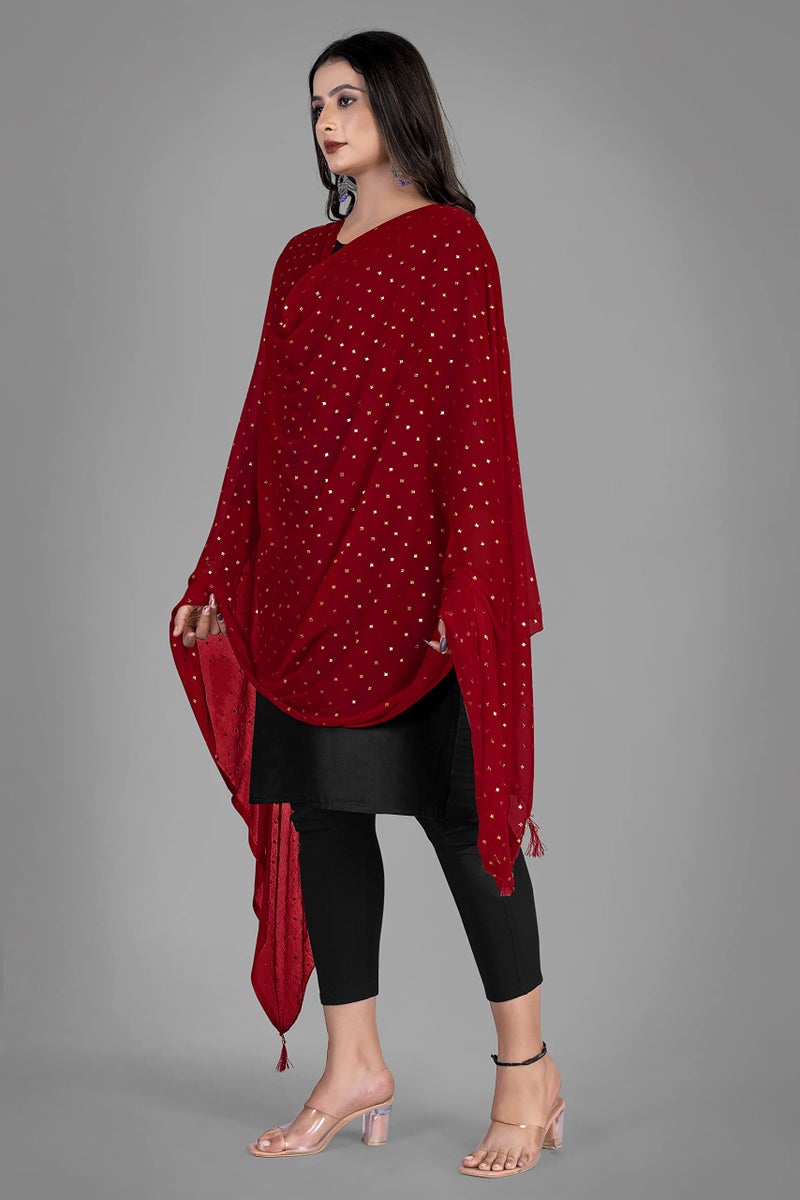 KEMZA Women's Printed Chiffon Dupatta (Maroon_Free size) - Image 2