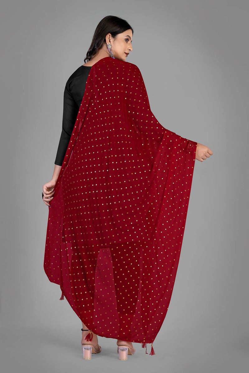 KEMZA Women's Printed Chiffon Dupatta (Maroon_Free size) - Image 4