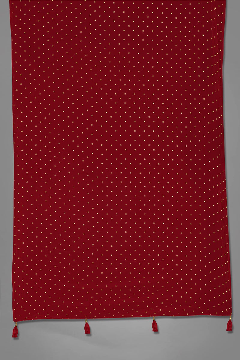 KEMZA Women's Printed Chiffon Dupatta (Maroon_Free size) - Image 5