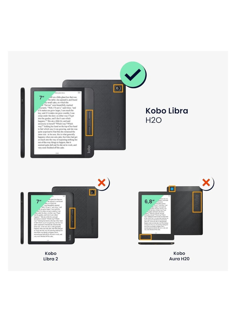 عام غطاء متوافق مع قارئ Kobo Libra H2O - غطاء مقاس 7 بوصة (موديل N873) بأشرطة TPU ناعمة وحمل يدوي، مع إغلاق مغناطيسي - Image 2