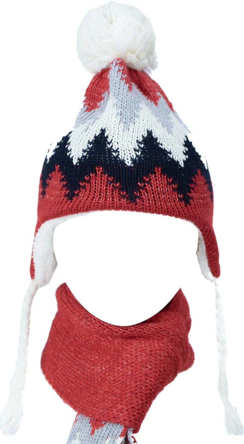 Oppland Girls Winter Thick Pompom Beanie Scarf Gloves Full Set Cotton Warm Windproof