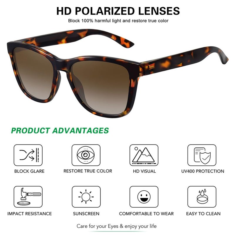 MEETSUN Polarized Sunglasses for Women Men Classic Retro Designer Style (Leopard Frame / Brown Gradient Lens, 54, Medium) - Image 2