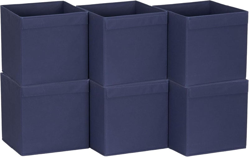 Household Essentials 87-1 Foldable Fabric Storage Bins Set of 6 Cubby Cubes with Flap Handle, Navy Blue - Image 1