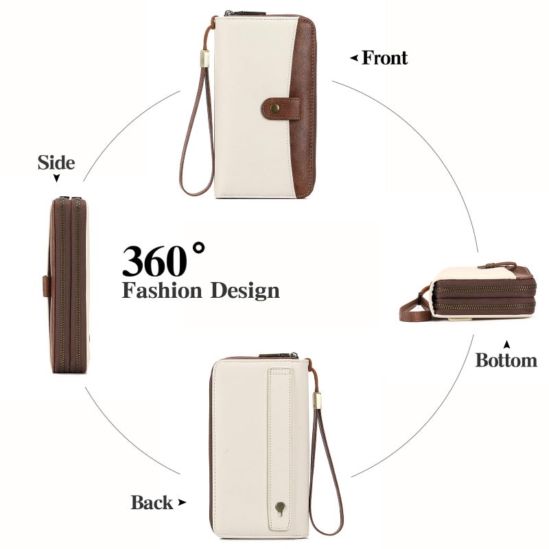 GAEKEAO Womens Wallet Large Capacity Double Zipper Ladies Card Phone Holder RFID Blocking Leather Clutch Wristlet Grip Strap - Image 5