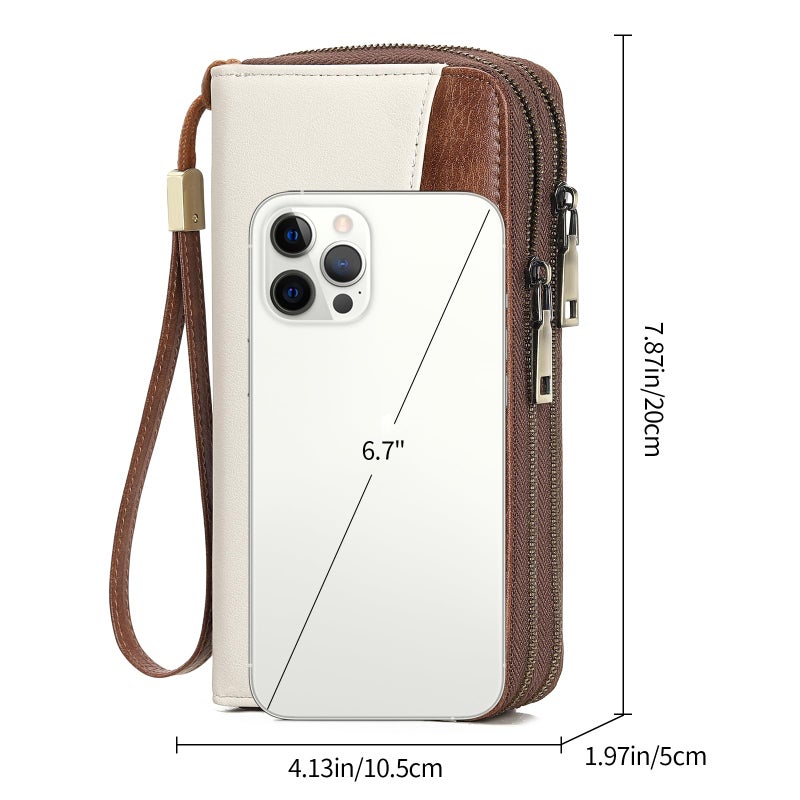 GAEKEAO Womens Wallet Large Capacity Double Zipper Ladies Card Phone Holder RFID Blocking Leather Clutch Wristlet Grip Strap - Image 4
