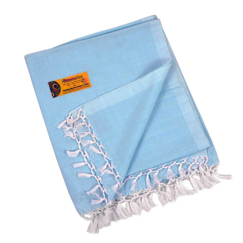 EthnicAlive Nic Bhagalpuri Silk Blue Chadar/Soft Cotton Single Layer Chadar/Summer All Season Handloom Duvet/Comforter/Topsheet Throw and Travel Blanket - Image 2