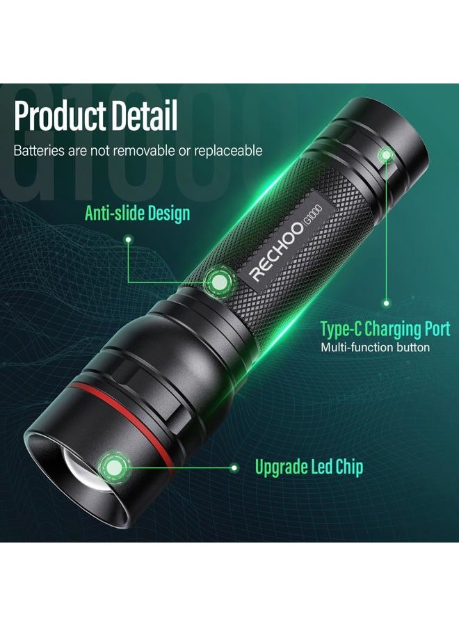 Rechoo Rechargeable Flashlights High Lumens, G1000 Super Bright Flash Light, Small Zoomable Led Flashlight with 3 Lighting Modes, Portable Tactical Flashlights for Camping (Battery Included) - Image 4