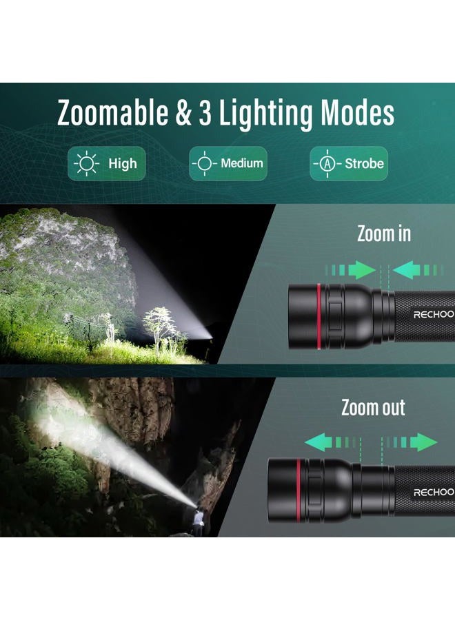 Rechoo Rechargeable Flashlights High Lumens, G1000 Super Bright Flash Light, Small Zoomable Led Flashlight with 3 Lighting Modes, Portable Tactical Flashlights for Camping (Battery Included) - Image 2