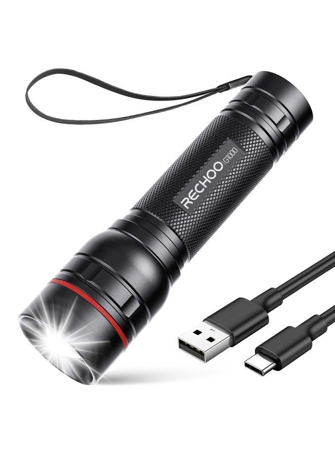 Rechoo Rechargeable Flashlights High Lumens, G1000 Super Bright Flash Light, Small Zoomable Led Flashlight with 3 Lighting Modes, Portable Tactical Flashlights for Camping (Battery Included) - Image 1