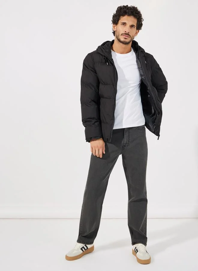 Styli Quilted Hooded Heavy Puffer Jacket with Front Zip
