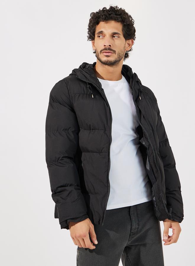 Styli Quilted Hooded Heavy Puffer Jacket with Front Zip - Image 1