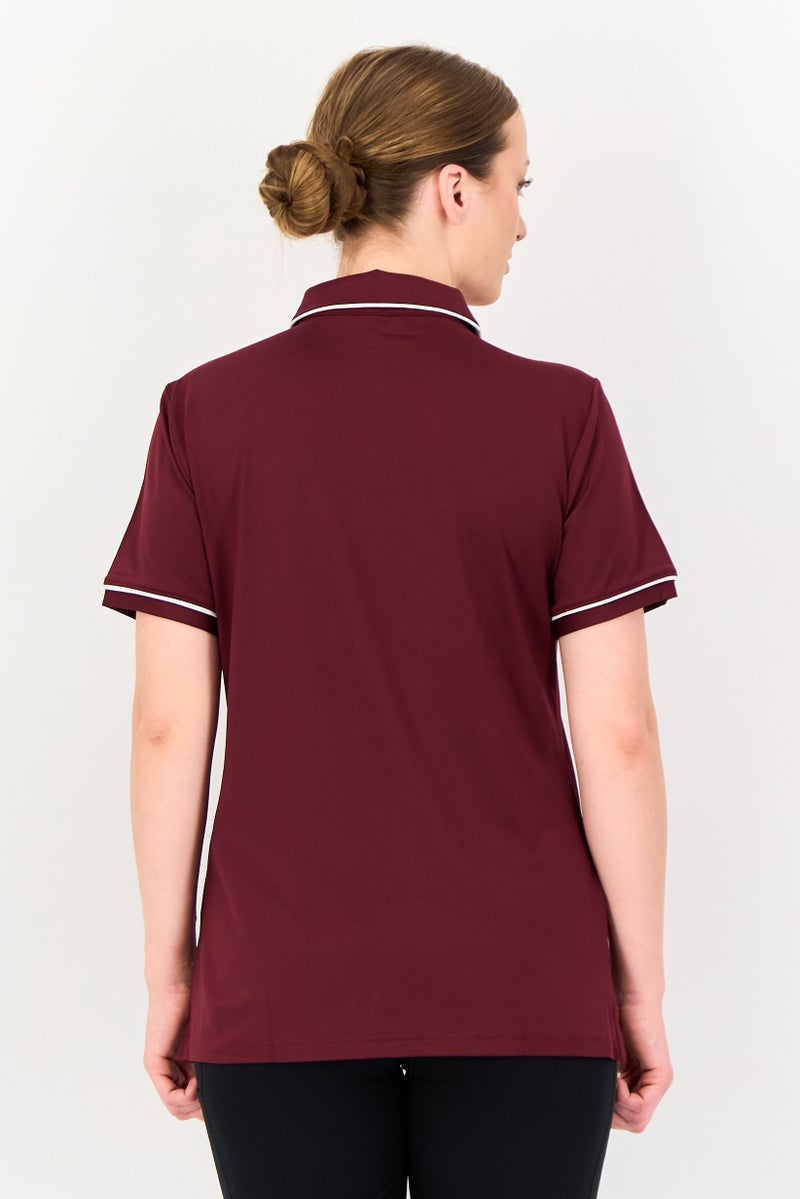 UNDER ARMOUR Women Loose Fit Short Sleeve Training Polo Shirt, Dark Maroon - Image 3