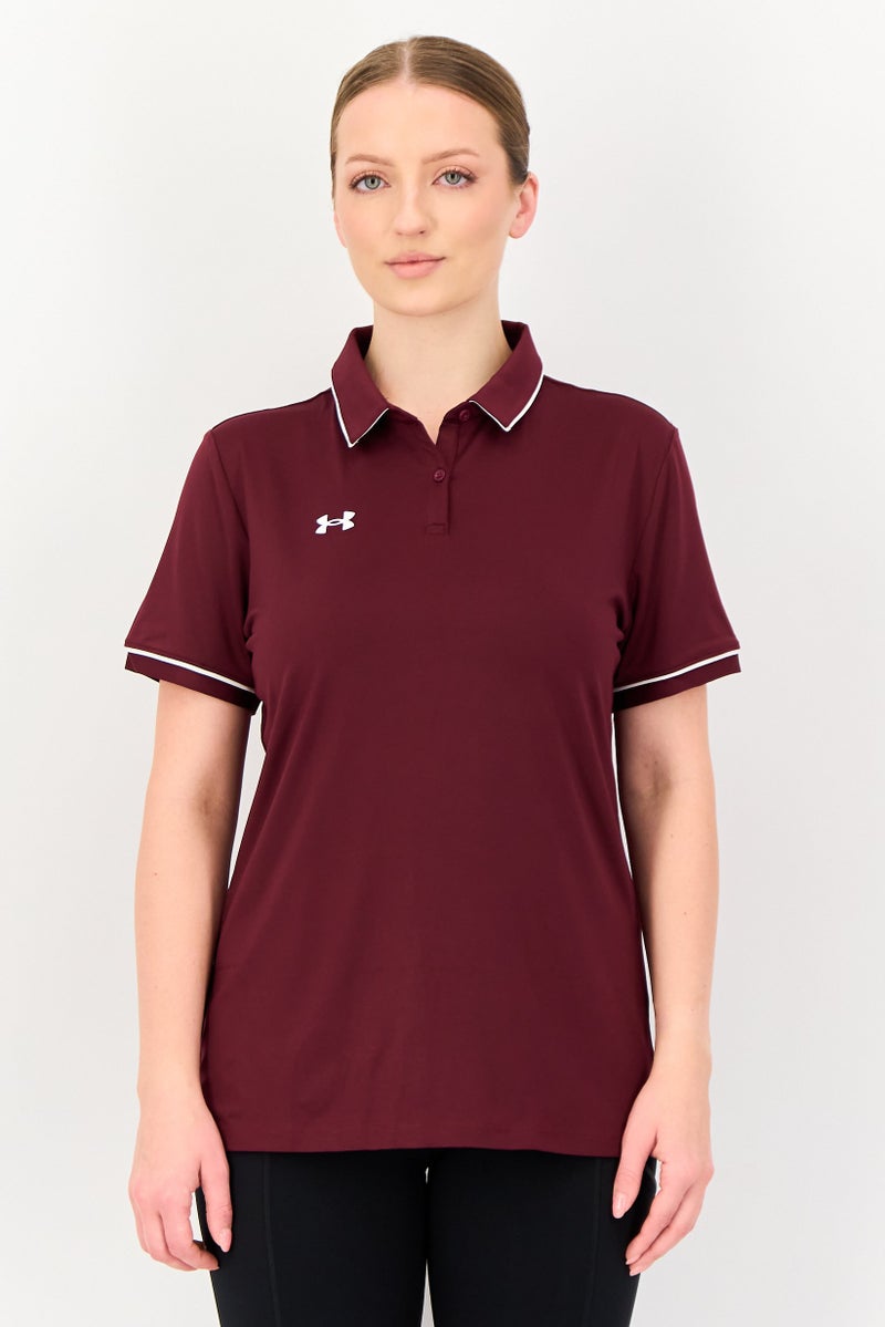 UNDER ARMOUR Women Loose Fit Short Sleeve Training Polo Shirt, Dark Maroon - Image 1