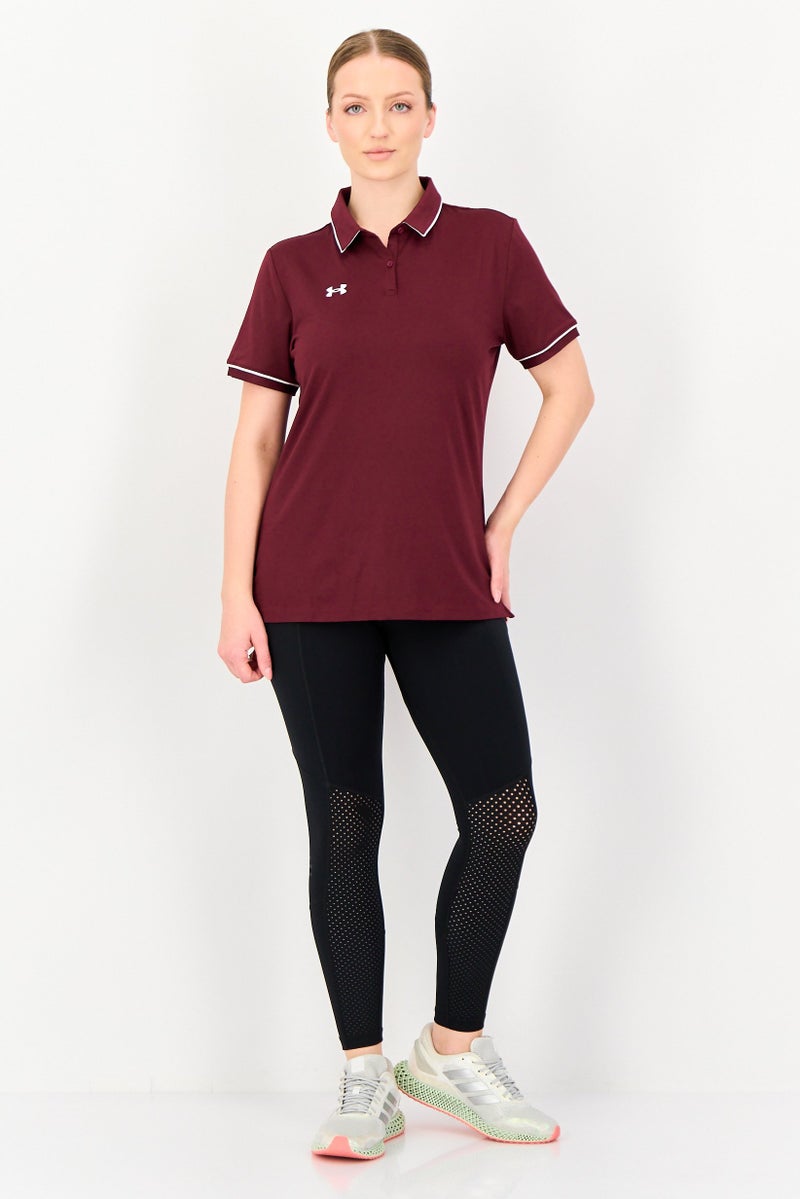 UNDER ARMOUR Women Loose Fit Short Sleeve Training Polo Shirt, Dark Maroon - Image 4