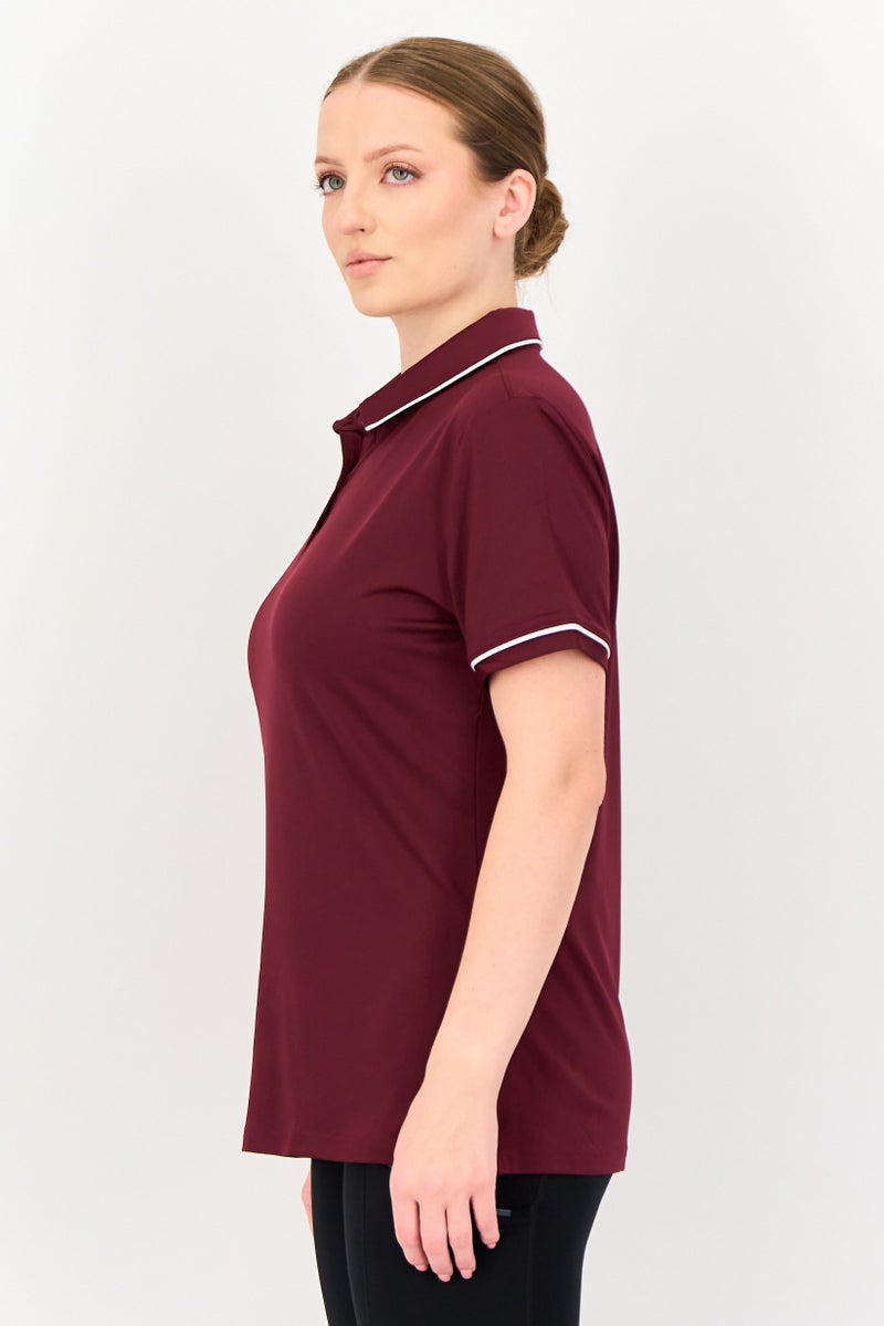 UNDER ARMOUR Women Loose Fit Short Sleeve Training Polo Shirt, Dark Maroon - Image 2