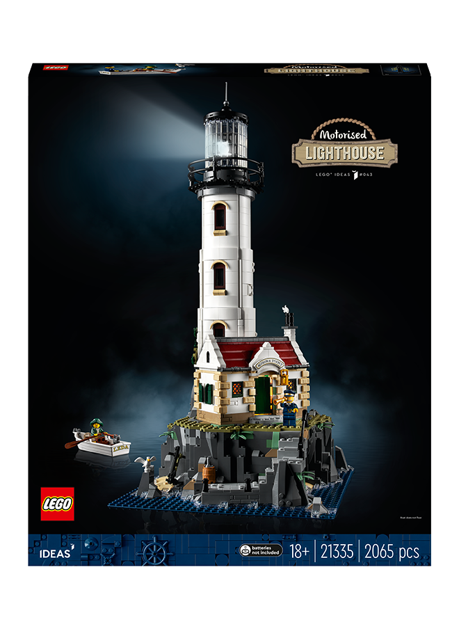 LEGO Ideas Motorised Lighthouse 21335 Building Kit; Buildable Display Model For Adults, Featuring A Rotating Light And Fresnel Lens Element, Plus A Cottage, Cave, Pier, Rowing Boat And 2 Minifigures (2,065 Pieces)