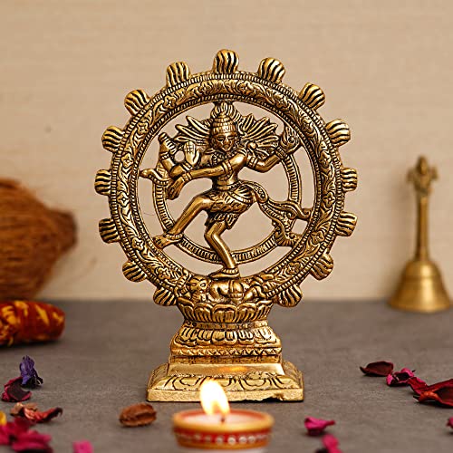 Webelkart Premium Gold Plated Lord Shiva Dancing Natraj Statue Showpiece Handcrafted Sculpture for Home and Puja Decor| nataraj Statue for Home|(8 Inches, Gold) - Image 1