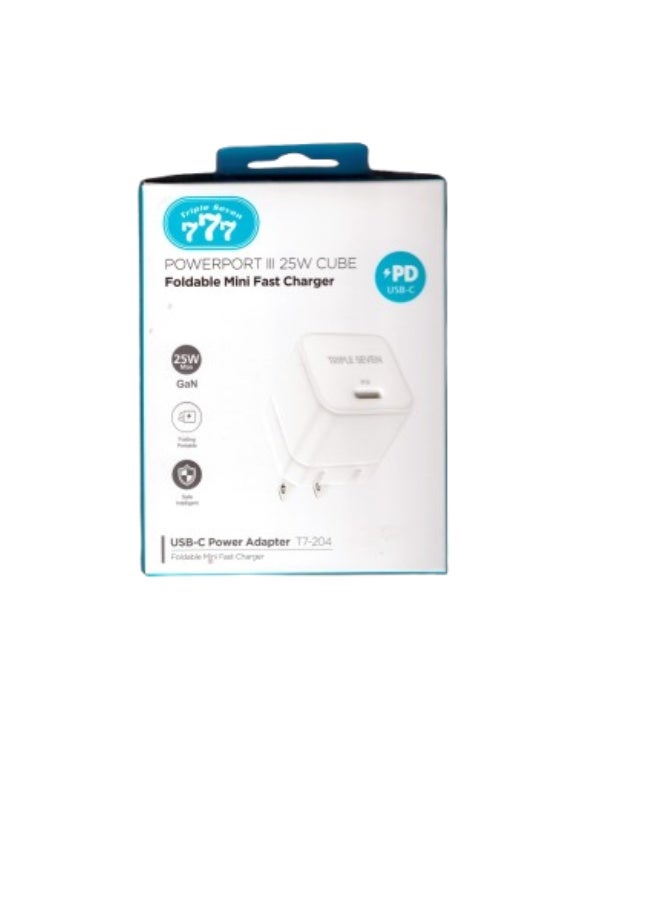 777 Compact wall charger "777" (25W) with GaN technology, featuring a USB-C port and supports Power Delivery fast charging. - Image 1