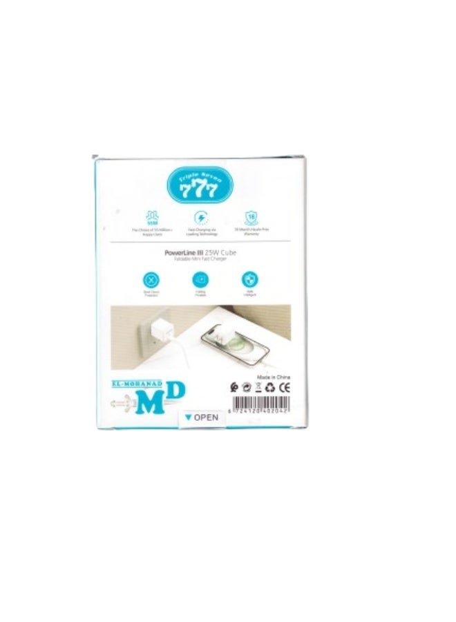 777 Compact wall charger "777" (25W) with GaN technology, featuring a USB-C port and supports Power Delivery fast charging. - Image 2