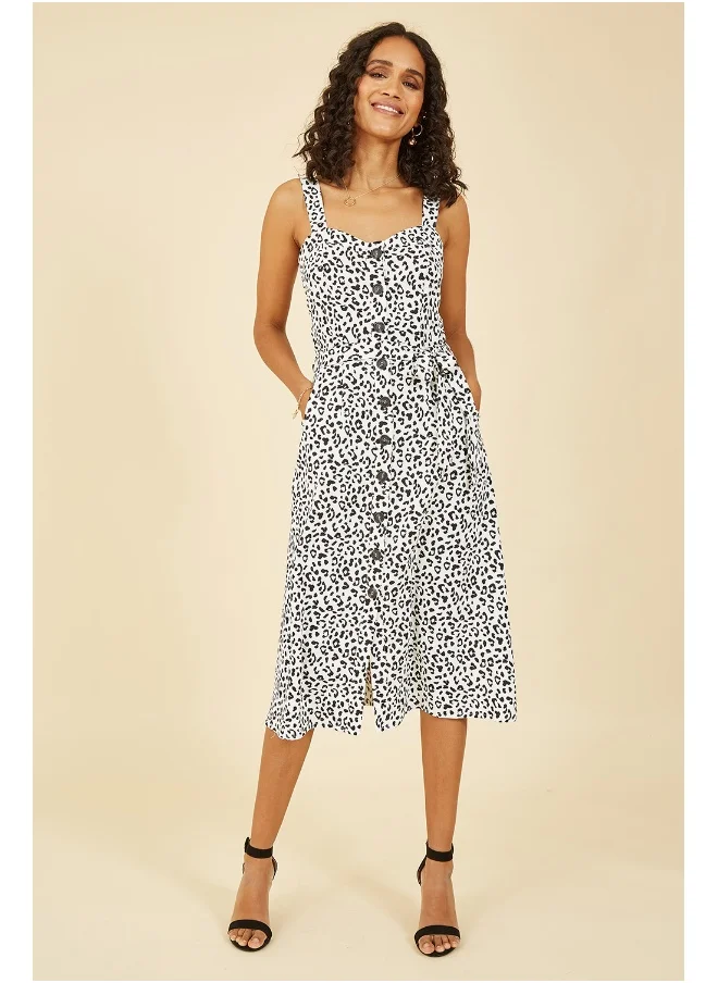يامي White Animal Print Button Up Sundress