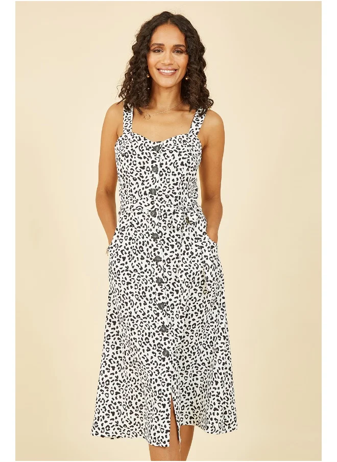 يامي White Animal Print Button Up Sundress