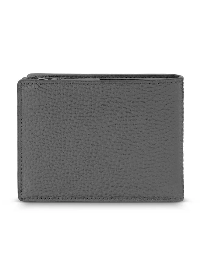 CERRUTI 1881 Grain Grey Leather Bi-Fold Wallet for Men
