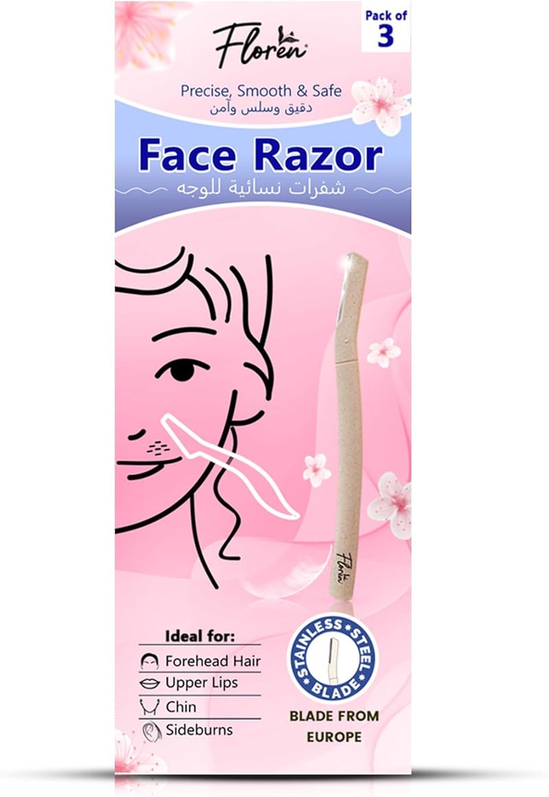 Women Face Razor – Pack of 3 | Precision Facial Hair Removal | Smooth & Safe European Blades | Eyebrow & Upper Lip Shaving | Gentle on Skin | Travel-Friendly Face Razor