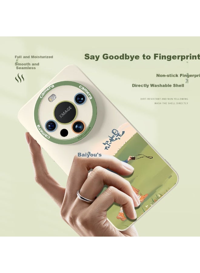 Xp Huawei Mate60pro Phone Case Lens Full Coverage Mate60pro+ Soft Heat Dissipation Silicone National Trend Men And Women High-end Anti-fall With Hanging Rope - Antique White Spring Landscape