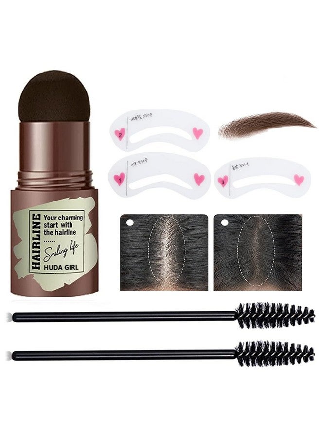 HUDA GIRL Natural Hairline Shadow Powder Stick With Brushes And Stencils, Instant Grey Hair Coverage, Hair Root Touch Up, Hair Colour Stick And Hair Filler For Men And Women (Dark Brown) - Image 1