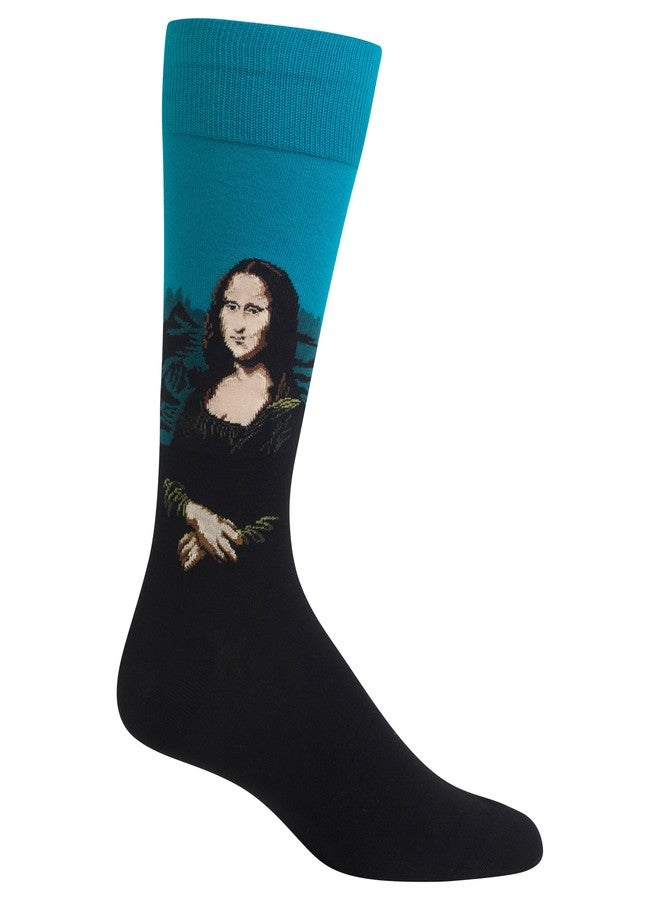 Hot Sox mens Artist Series Novelty Fashion Casual Crew Dress Sock, Mona Lisa (Turquoise), 12-Jun US - Image 1
