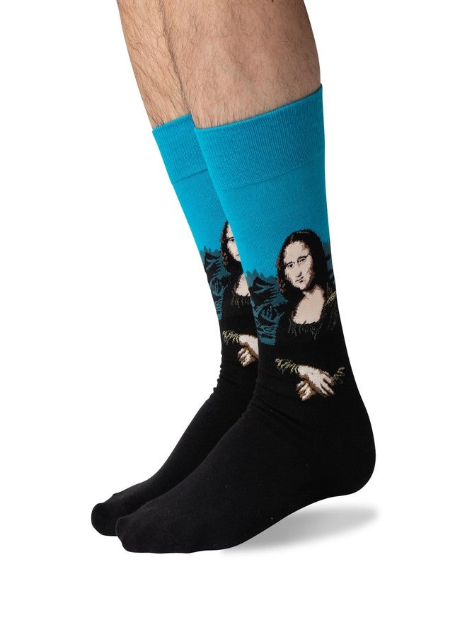 Hot Sox mens Artist Series Novelty Fashion Casual Crew Dress Sock, Mona Lisa (Turquoise), 12-Jun US - Image 2
