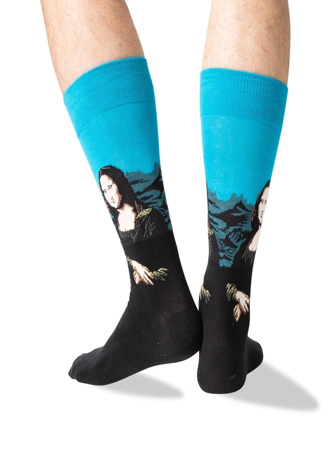 Hot Sox mens Artist Series Novelty Fashion Casual Crew Dress Sock, Mona Lisa (Turquoise), 12-Jun US - Image 4