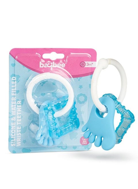 Baybee Silicone Teether for baby, BPA Free 100% Food Grade Silicone Teether for Babies to Soothe their gums, Easy to Grasp Chew, Teething toy, Teether for 6 to 12 months Baby Infant (White Blue)