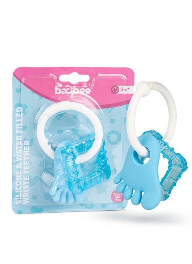 BAYBEE - Baybee Silicone Teether for baby, BPA Free 100% Food Grade Silicone Teether for Babies to Soothe their gums, Easy to Grasp Chew, Teething toy, Teether for 6 to 12 months Baby Infant (White Blue) - Image 1