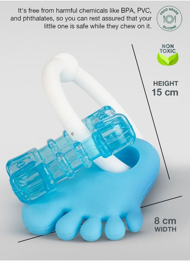 BAYBEE - Baybee Silicone Teether for baby, BPA Free 100% Food Grade Silicone Teether for Babies to Soothe their gums, Easy to Grasp Chew, Teething toy, Teether for 6 to 12 months Baby Infant (White Blue) - Image 1