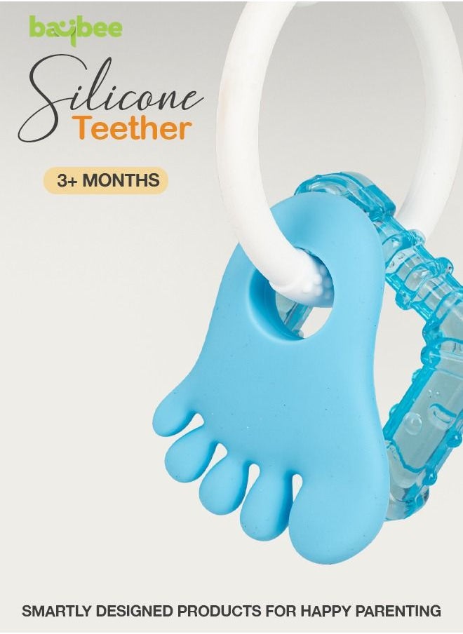 BAYBEE - Baybee Silicone Teether for baby, BPA Free 100% Food Grade Silicone Teether for Babies to Soothe their gums, Easy to Grasp Chew, Teething toy, Teether for 6 to 12 months Baby Infant (White Blue) - Image 1