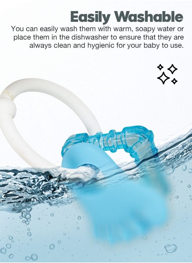 BAYBEE - Baybee Silicone Teether for baby, BPA Free 100% Food Grade Silicone Teether for Babies to Soothe their gums, Easy to Grasp Chew, Teething toy, Teether for 6 to 12 months Baby Infant (White Blue) - Image 1
