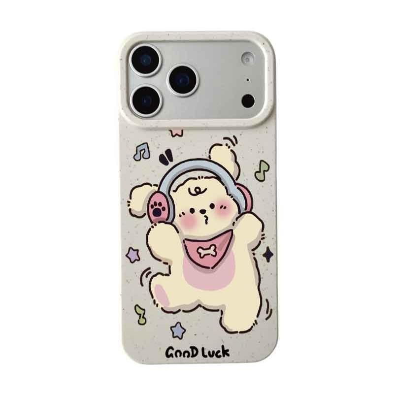 Apple iPhone 17 Pro Max phone case with a cartoon puppy design and earphones - a shockproof soft case - Image 3