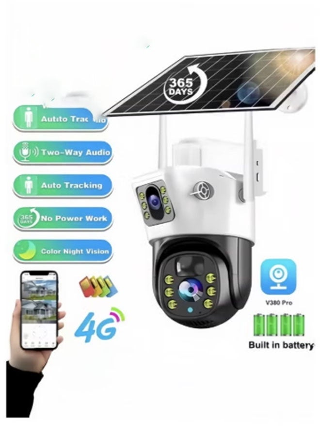 Neutral Security Camera with Solar Charging Panel - 4G Edition Remote Intelligent Surveillance Camera Dual-Lens HD Night Vision Outdoor 360° Panoramic Outdoor Waterproof Suitable for indoor, garden lawns, perimeter security, etc. (White) - Image 1